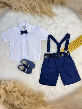 Conjunto Social Camisa Gravata Short e Susp. Azul Marinho (1330AM)