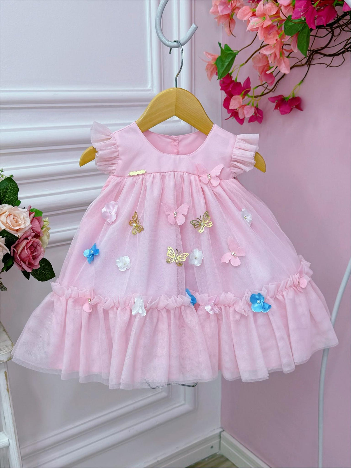 Vestido Infantil Bebê Rosa Bebê Jardim Encantado Luxo (4547RS)