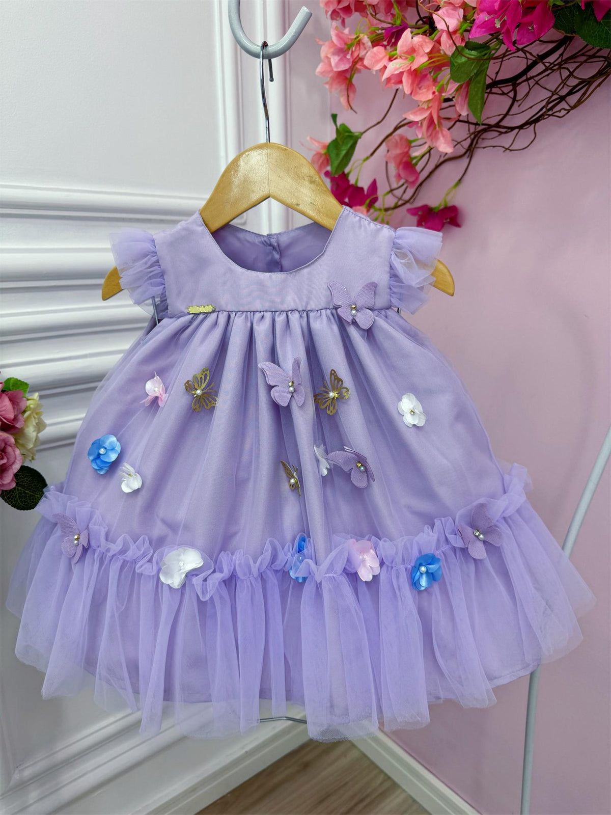 Vestido Infantil Bebê Lilás Jardim Encantado Luxo (4547LL)