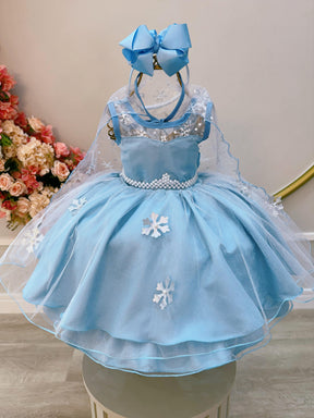 Vestido Infantil Frozen Princesas Capa de Luxo Aniversário (0726AG)