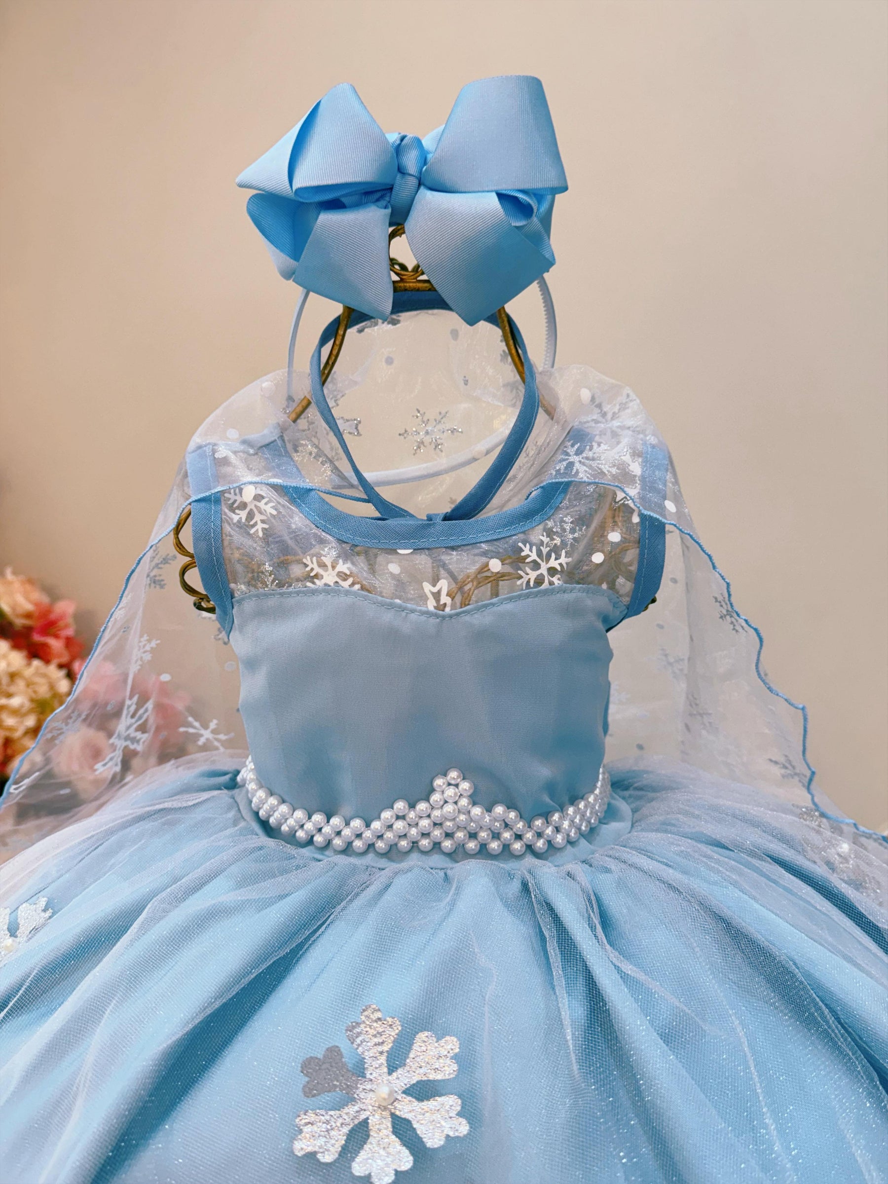 Vestido Infantil Frozen Princesas Capa de Luxo Aniversário (0726AG)