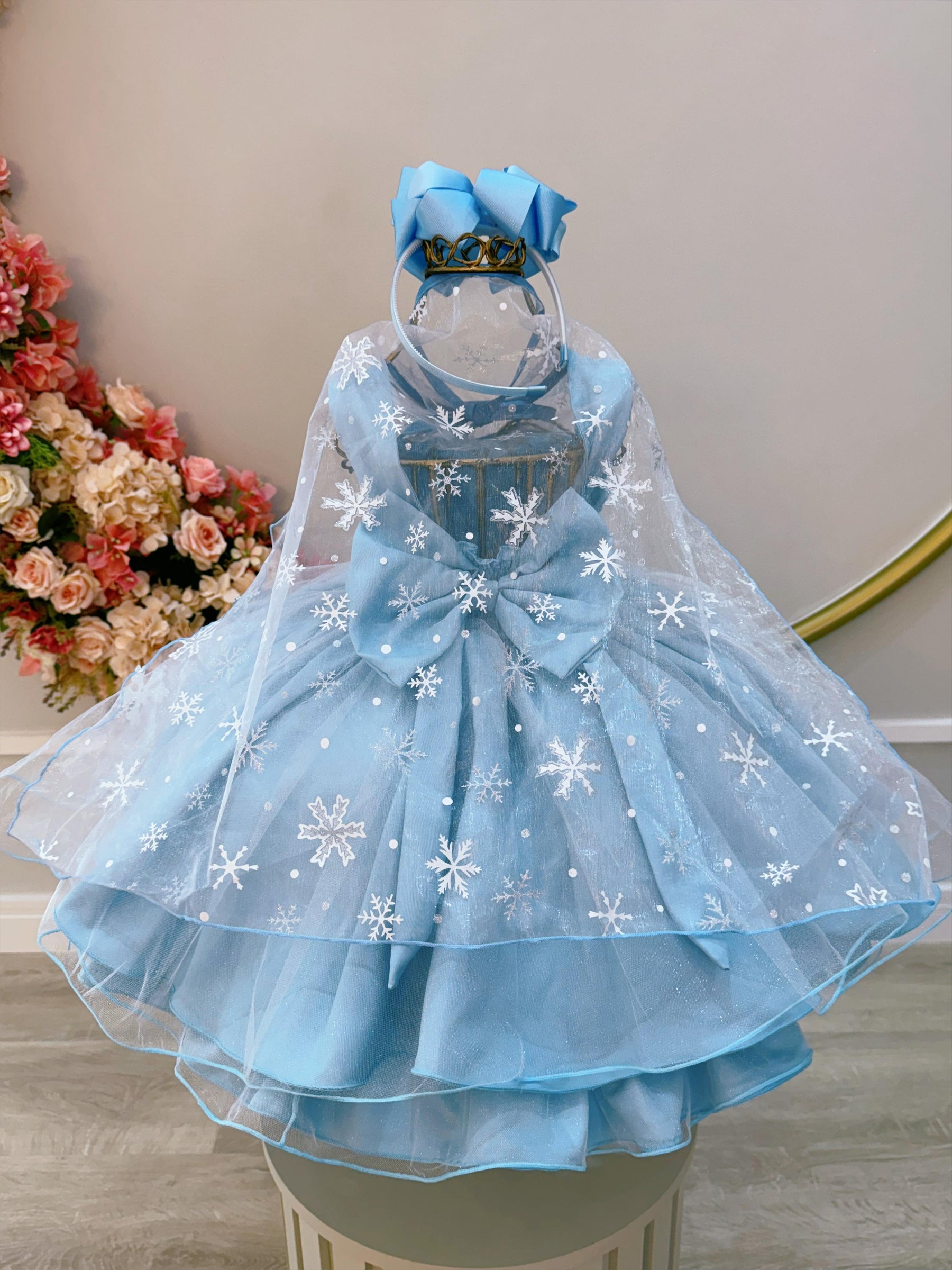 Vestido Infantil Frozen Princesas Capa de Luxo Aniversário (0726AG)