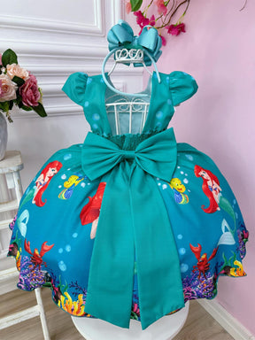 Vestido Infantil Ariel Linguado Fundo Mar Verde C/ Pérolas (2939VD)