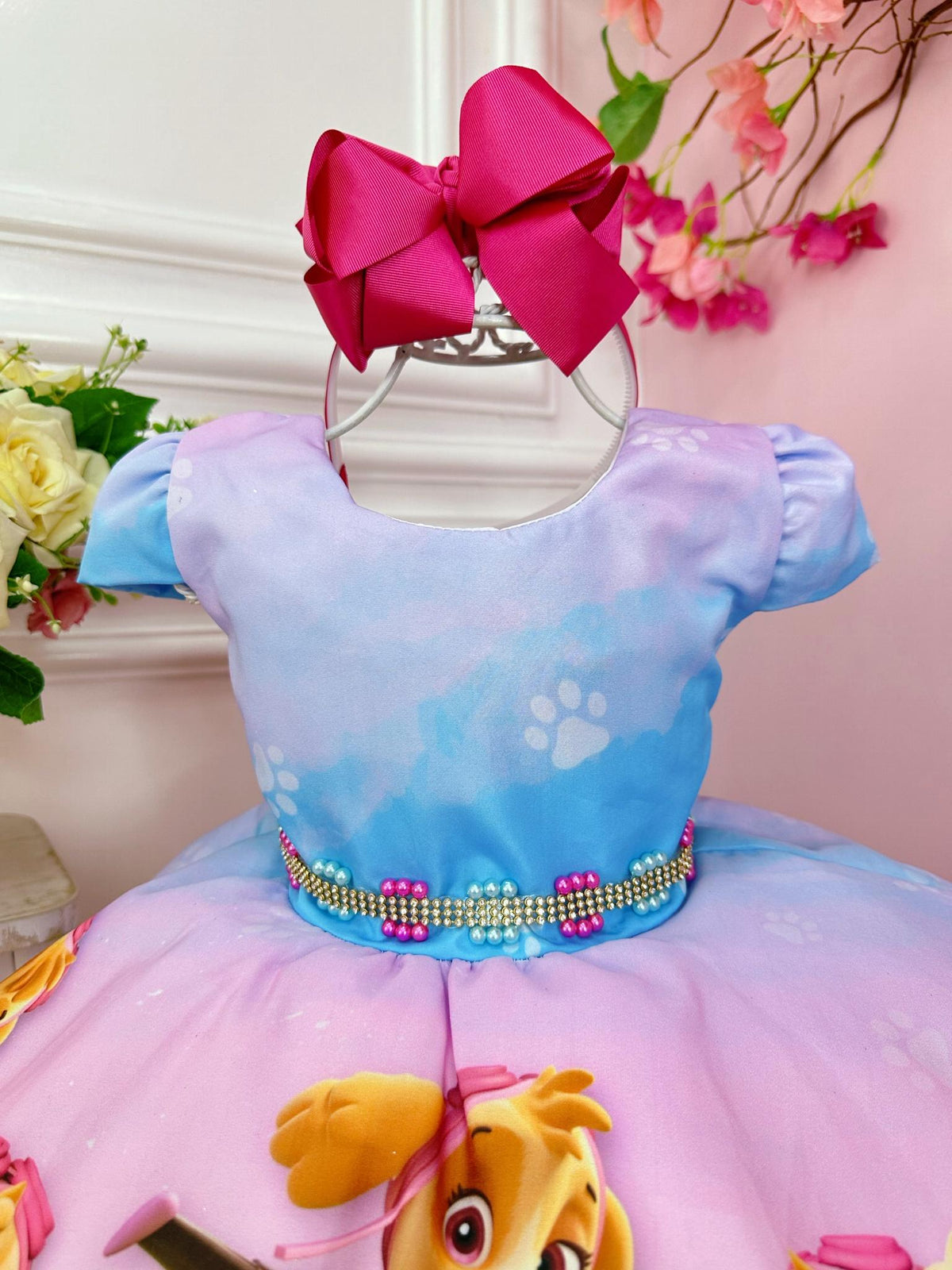 Vestido Infantil Patrulha Canina C/ Cinto de Pérolas Strass (2216RS)