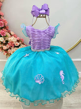 Vestido Infantil Ariel Busto Plissado Apliques Fundo do Mar (1210LV)