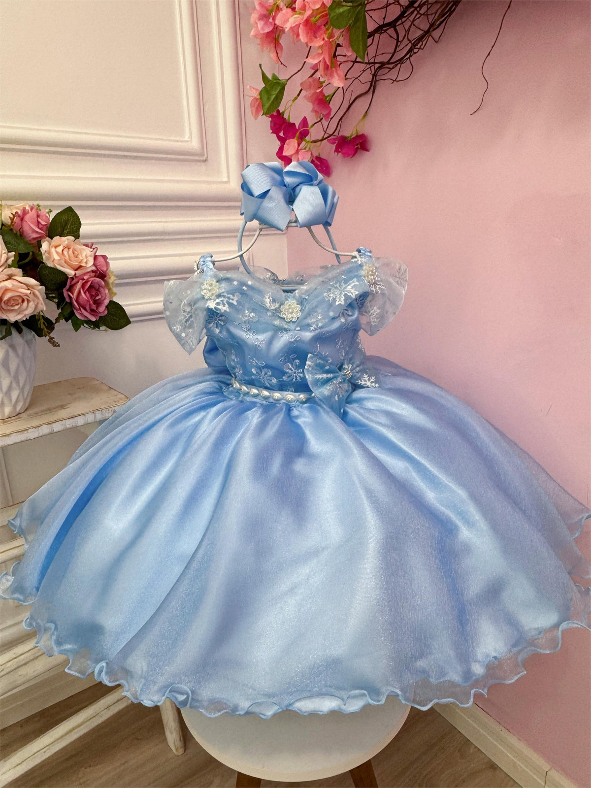 Vestido Infantil Frozen C/ Capa e Laço Princesas Festas Luxo (0055AG)