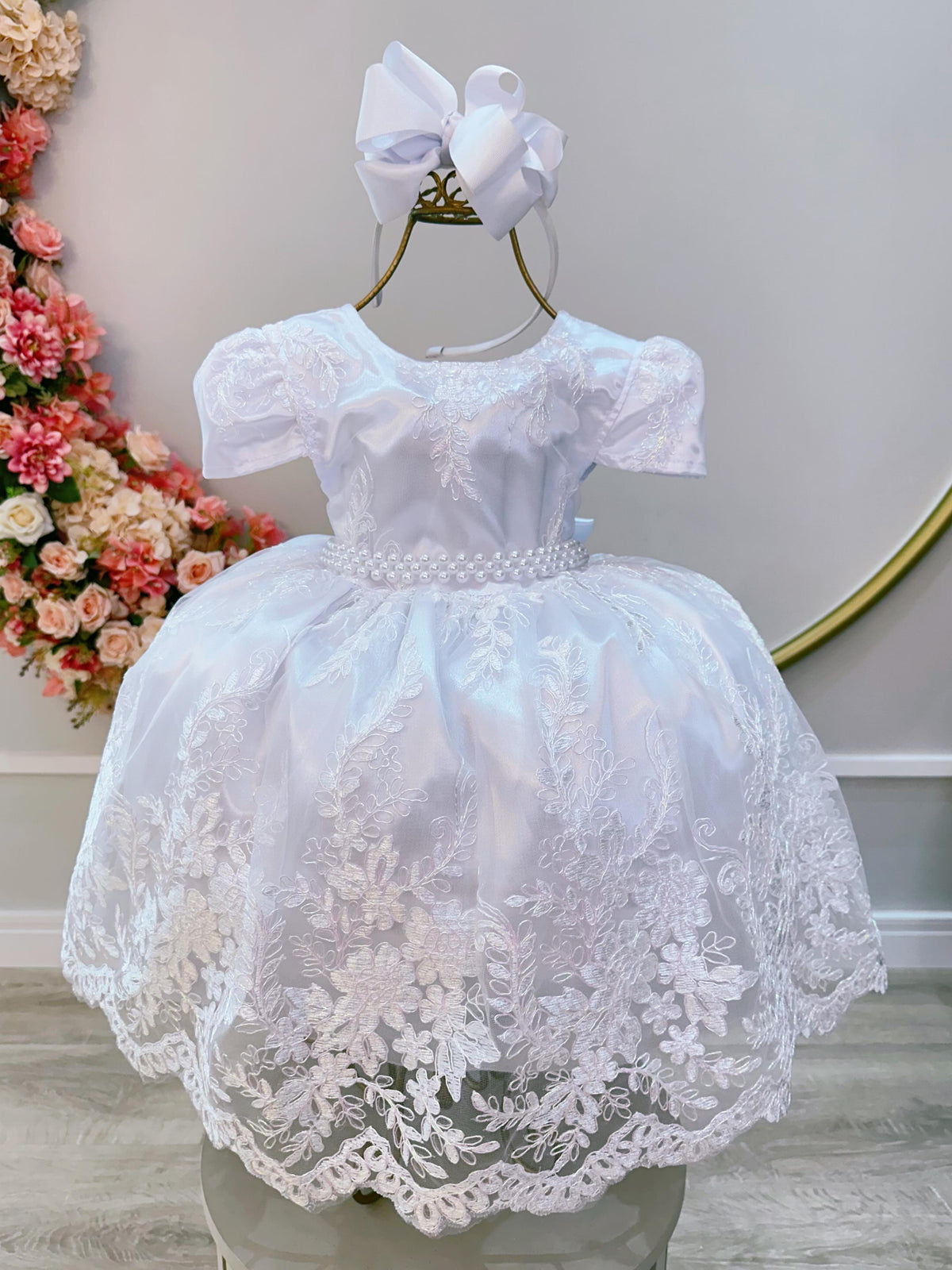 Vestido Infantil Branco C/ Renda Metalizada Casamento (2135BF)