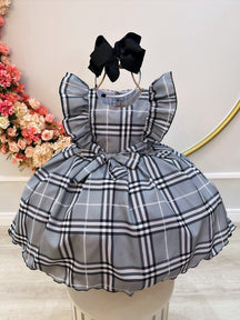 Vestido Infantil Xadrez Cinza Tartan Festas Luxo (1305XD)