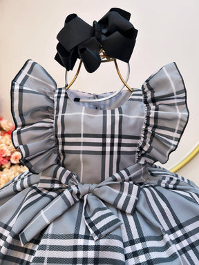 Vestido Infantil Xadrez Cinza Tartan Festas Luxo (1305XD)