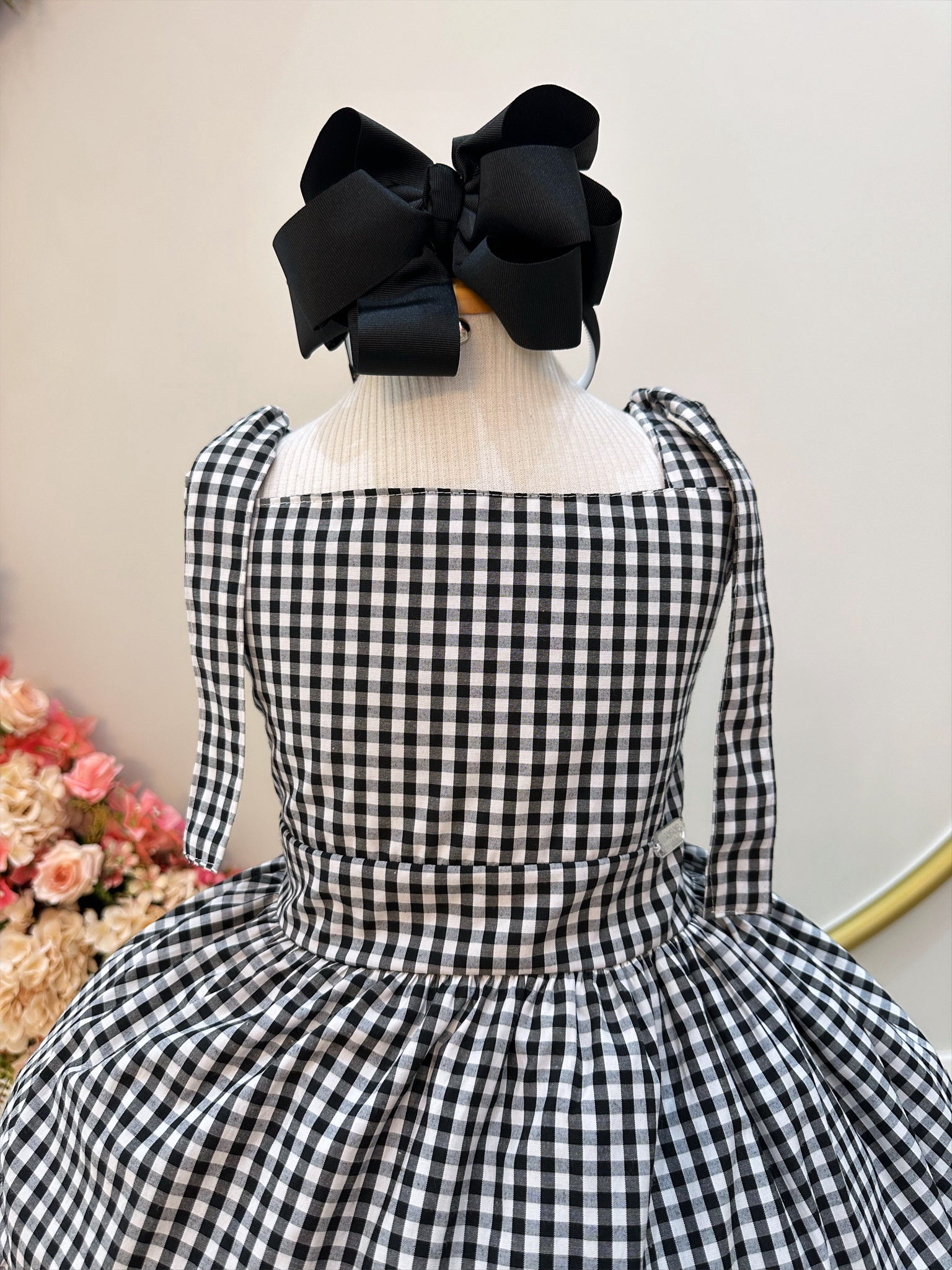 Vestido Infantil Primavera Verão Xadrez Preto e Branco Festa (3370PQ)