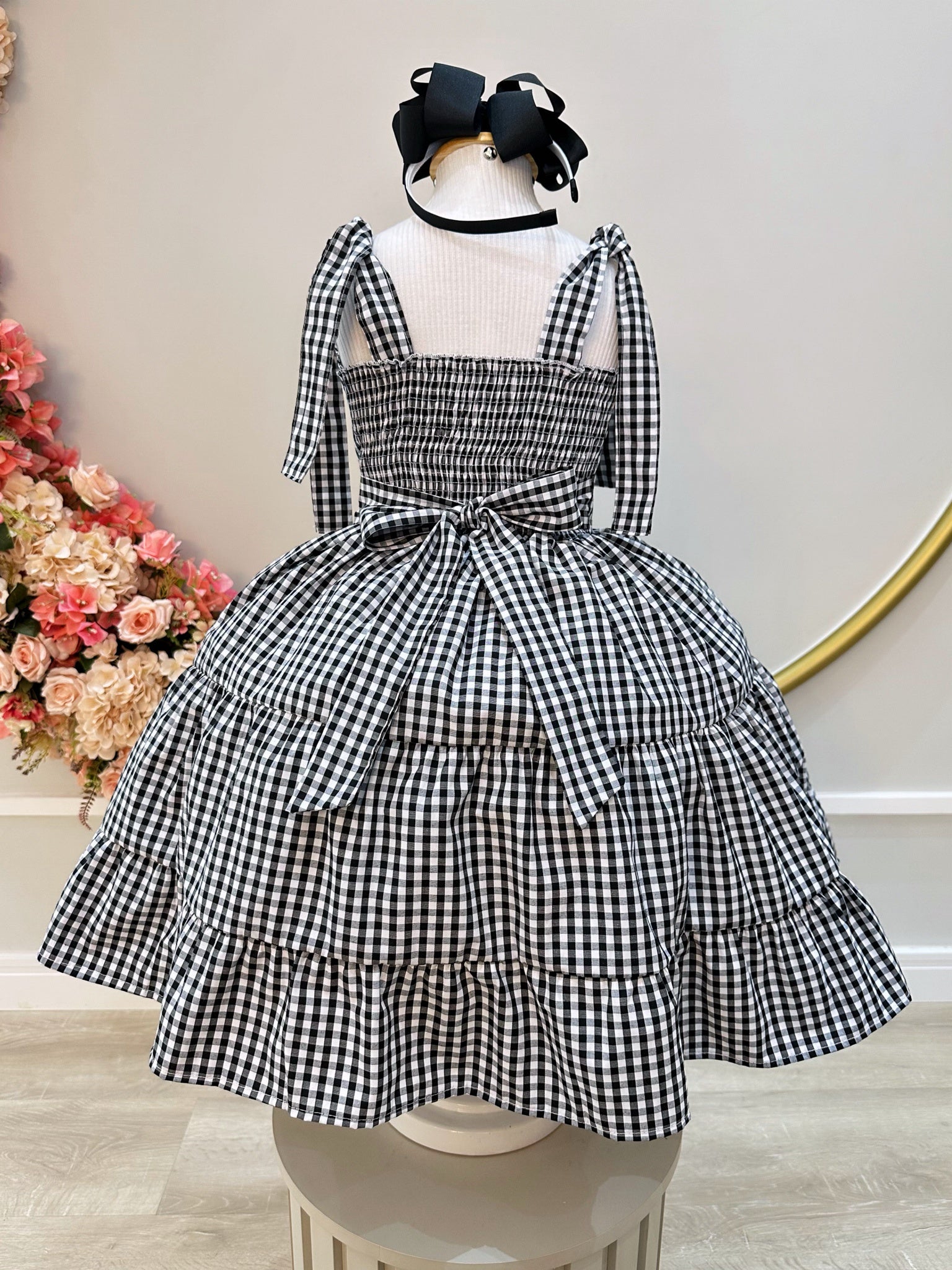 Vestido Infantil Primavera Verão Xadrez Preto e Branco Festa (3370PQ)