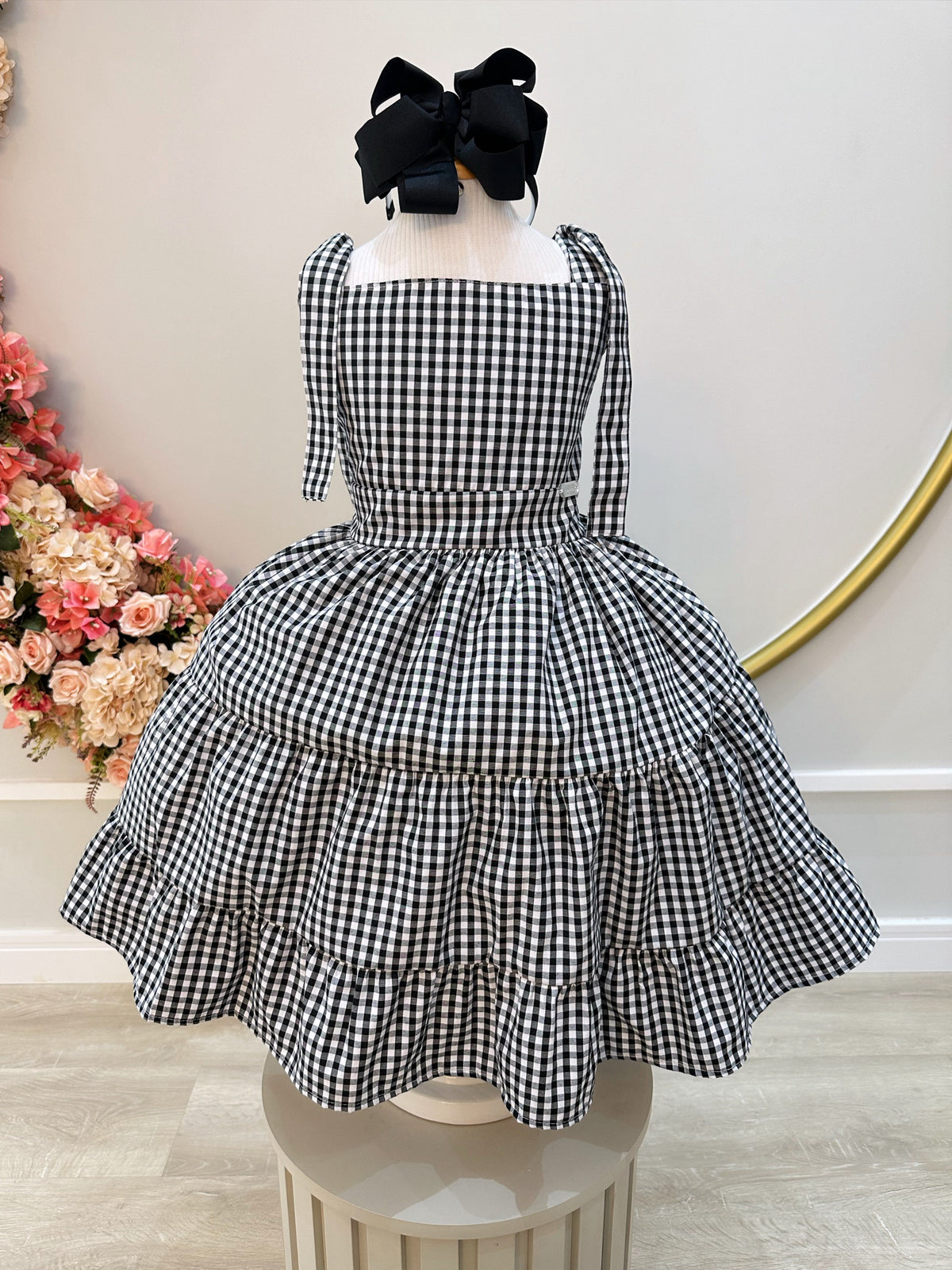 Vestido Infantil Primavera Verão Xadrez Preto e Branco Festa (3370PQ)