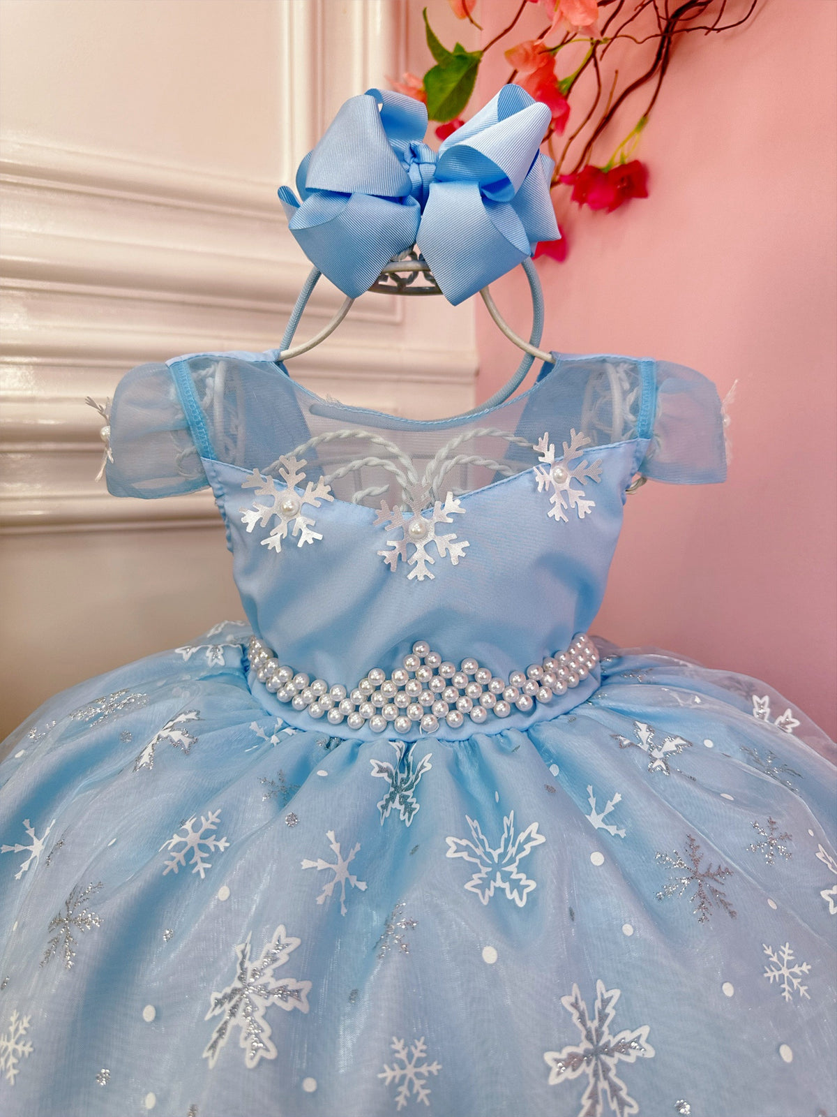 Vestido Infantil Frozen Princesas C/ Capa e Cinto de Pérolas (1161AC)