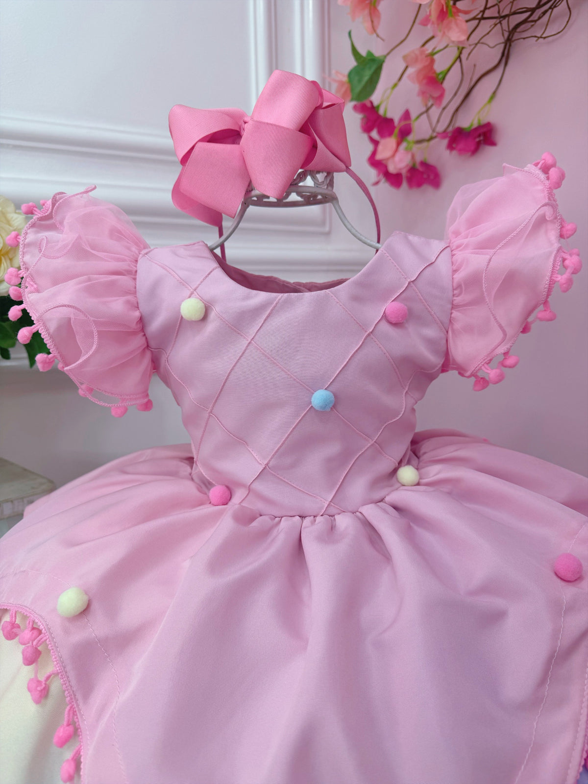 Vestido Infantil Rosa Circo Chuva de Amor Colorido Festas (2862RR)