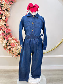 Conjunto infantil Jeans Azul Com Camisa e Calça Casual Luxo (0125JN)