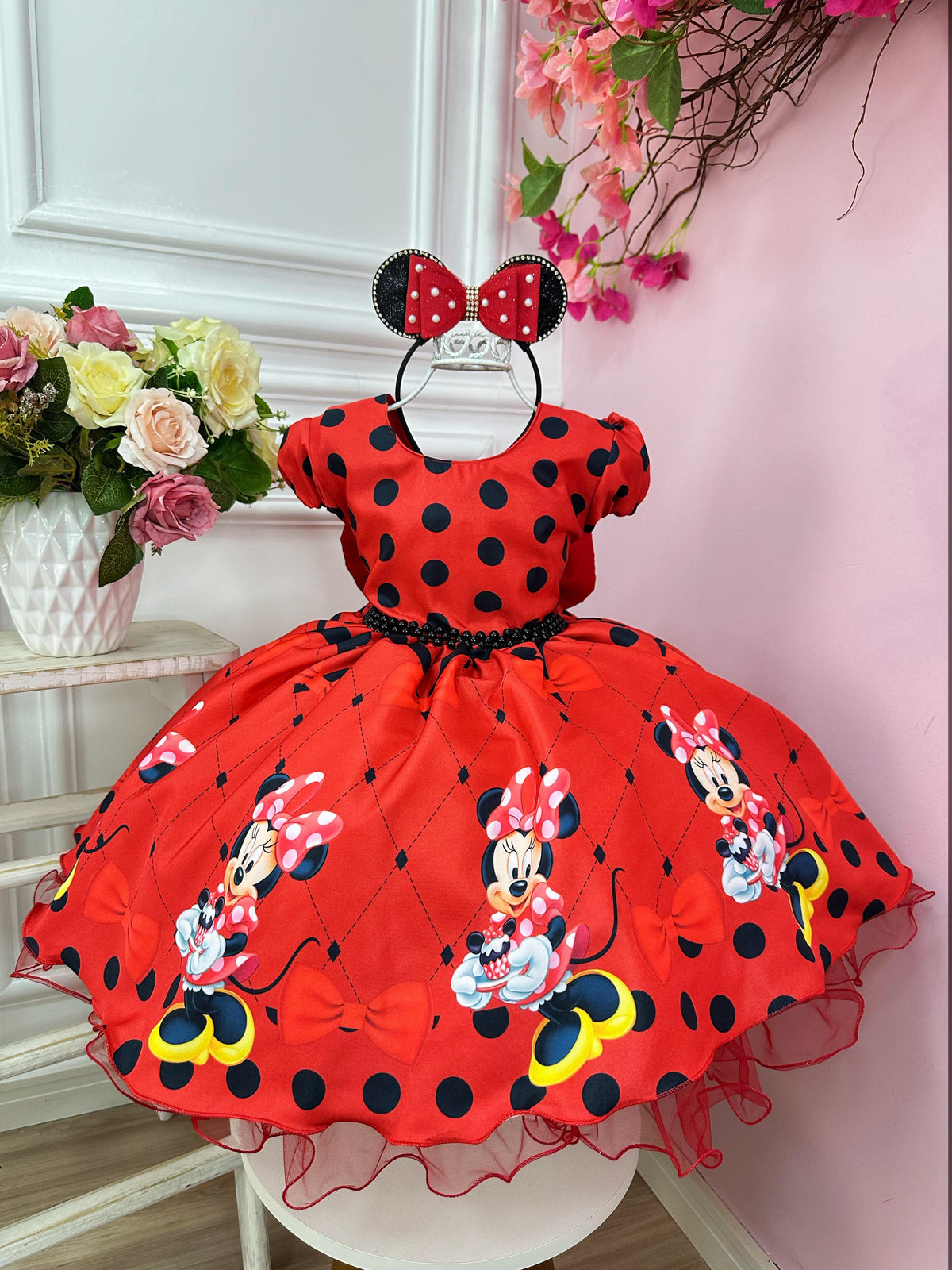 Vestido Infantil Vermelho da Minnie Festas Luxo (1768VM)