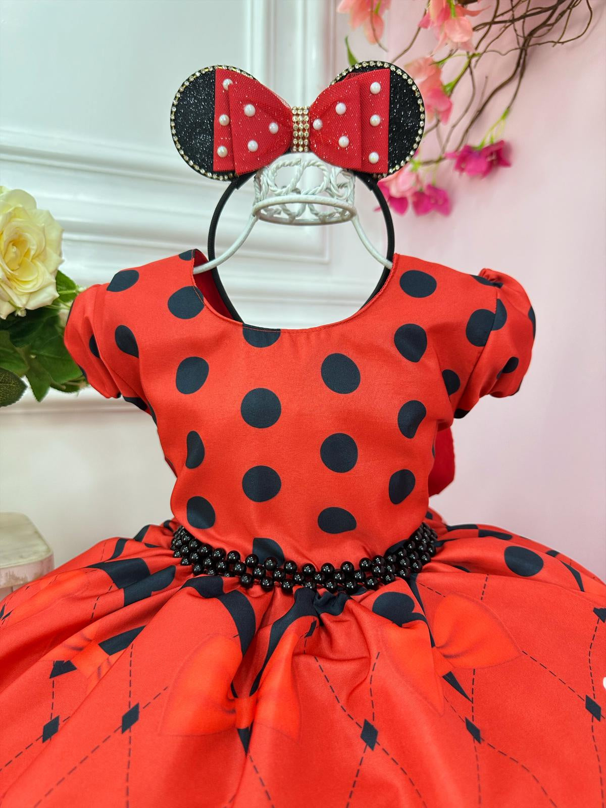 Vestido Infantil Vermelho da Minnie Festas Luxo (1768VM)