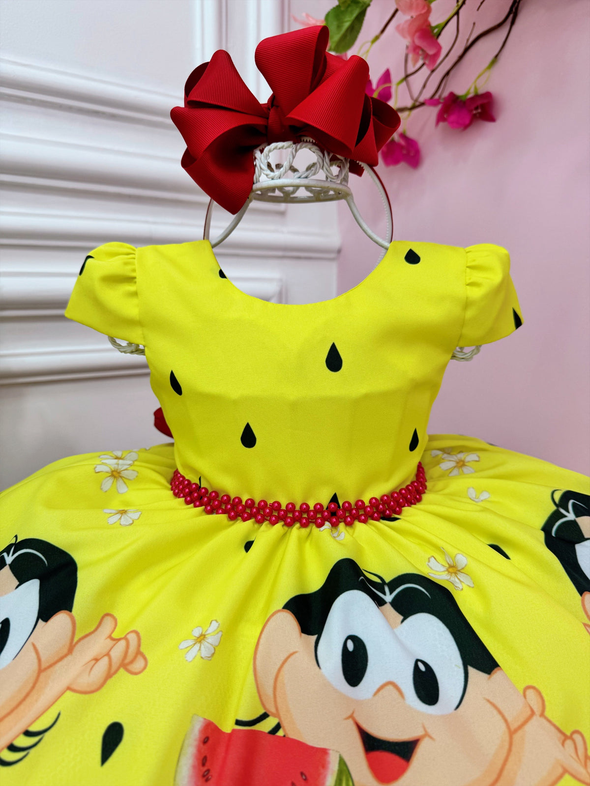 Vestido Infantil Magali Amarelo Busto C/ Pérolas Festas (5065AM)