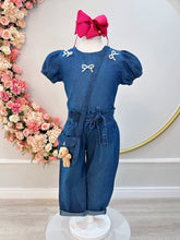 Conjunto infantil Jeans Azul C/ Blusa e Calça Bolsinha Casual (0142JN)