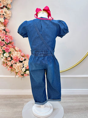 Conjunto infantil Jeans Azul C/ Blusa e Calça Bolsinha Casual (0142JN)