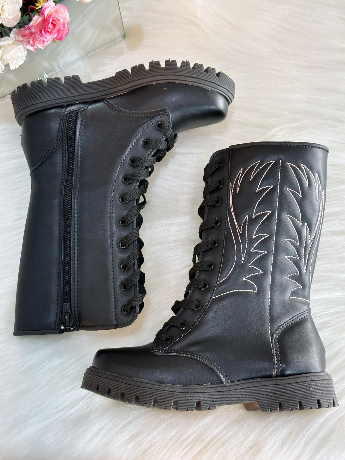 Bota Infantil Boiadeira Cano Alto Preto Cadarço e Zíper (3610PT)